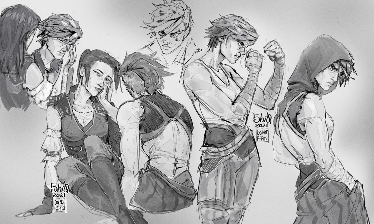 5hi0_art's tweet photo. Some soft lesbeams holding eachother's faces🥺 
And a bunch of angry Vi because we love angry Vi
#arcane #piltoversfinest https://t.co/hUxp7OvWaf