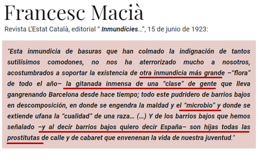 CCivicaCatalana's tweet photo. El separatismo catalán tiene dos líderes históricos: Maciá y Companys. Cuando se leen sus textos es difícil decir cuál de los dos era más impresentable

Aquí va una perla del racista Maciá, al que homenajearon ayer

Q a este tipo le dediquen calles por toda Cataluña es vergonzoso https://t.co/if6kQhQCCx