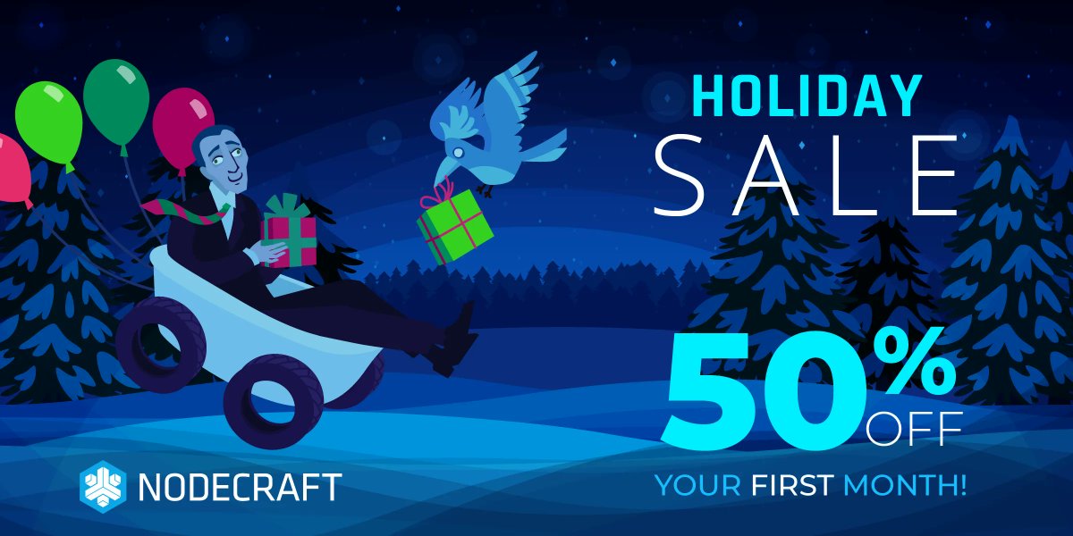 nodecraft's tweet image. It's our last sale of 2021! Get 50% off your first month of new services with the Nodecraft Holiday Sale, now through January 2. buff.ly/3Ha1UqV #terraria #minecraft #7d2d