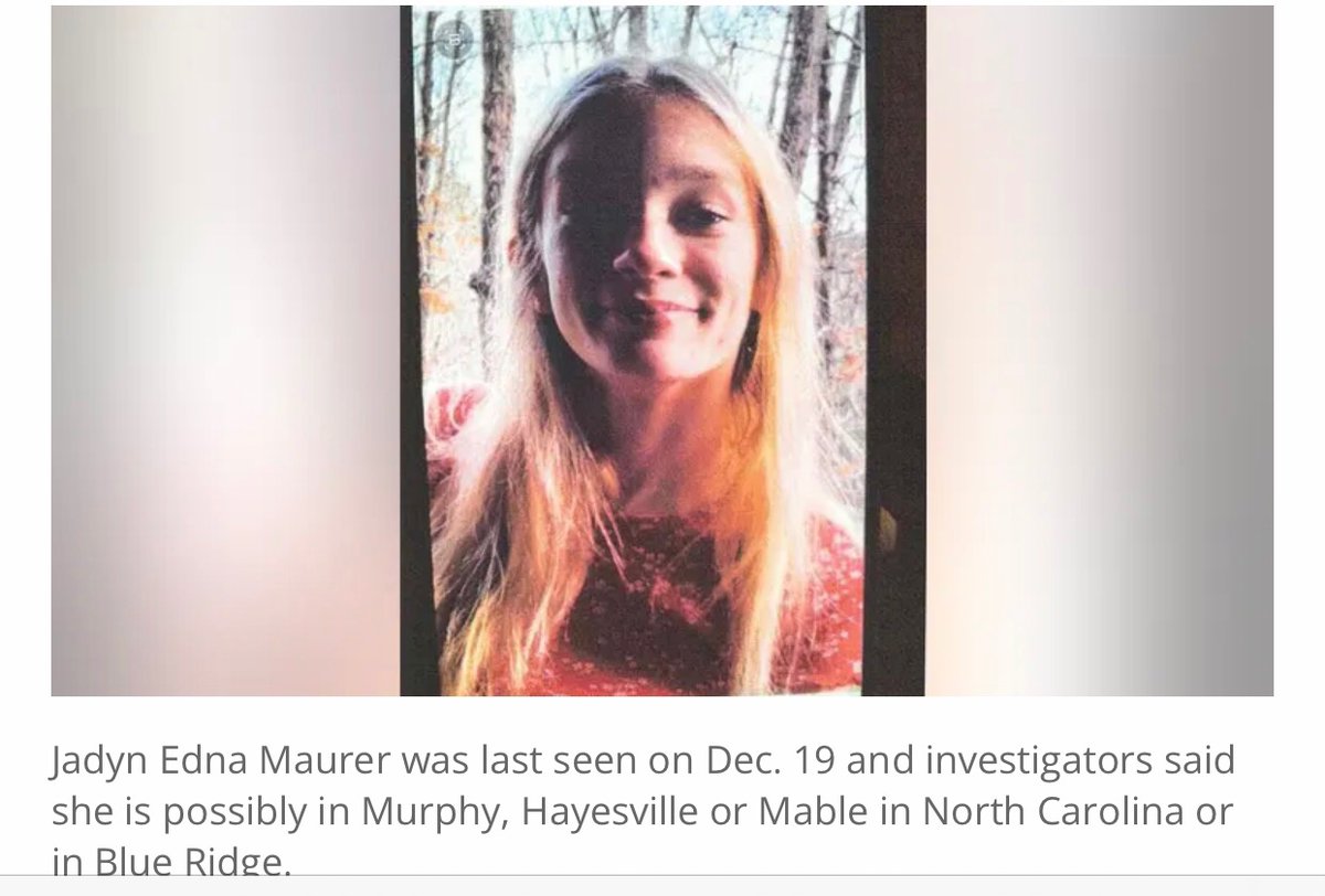 DStorm0161's tweet photo. Jadyn Edna Maurer (16) was last seen that night and investigators said she is possibly in #Murphy, #Hayesville or #Mable in #NorthCarolina or in #BlueRidge.
Missing since Dec 19,2021 https://t.co/pdLQp7wfTH
