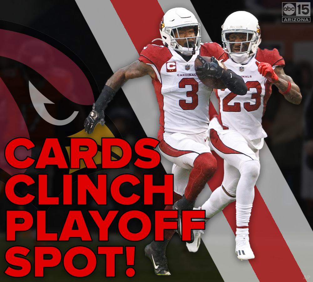 abc15's tweet photo. The Cards are officially playoff-bound! 🏈
With a Vikings loss, the Arizona Cardinals have clinched a spot in the NFL Playoffs! https://t.co/4I9LDPGr4e