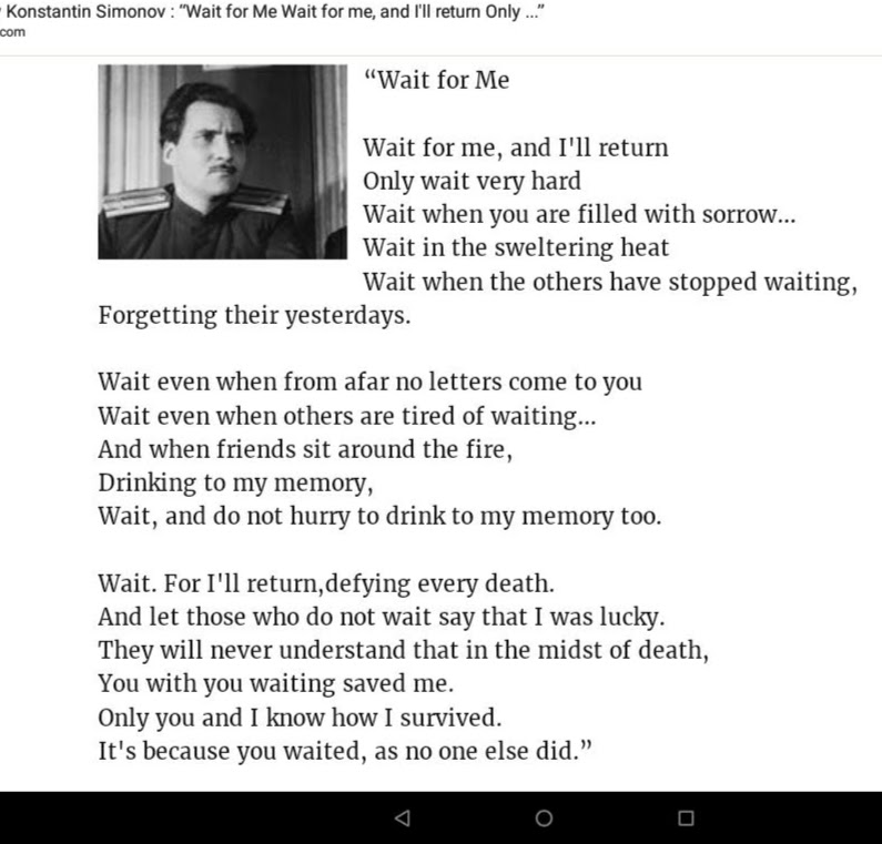 I love this poem, which was written in 1941 by Konstantin Simonov, who was a Soviet author, war poet, playwright and wartime correspondent. #poetry #warpoetry