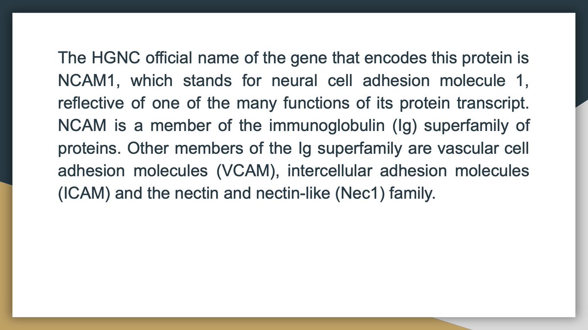 The HGNC official name of the gene that encodes this protein is NCAM1 🙌🙌

Reference: mechanobio.info/what-is-mechan…

5/