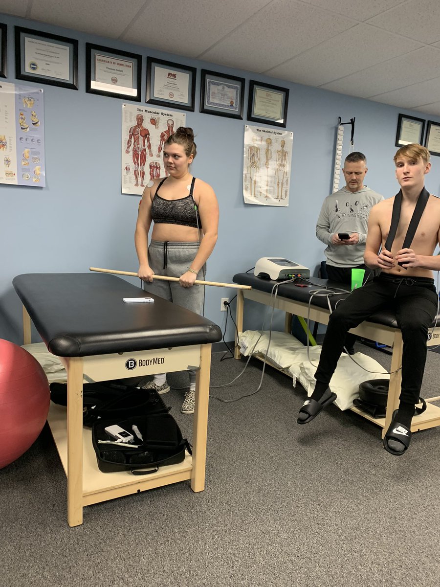 szyett's tweet photo. Margaretta swimmers getting treatment on the neubie for some mid season aches and pains.  #neufit https://t.co/ihq2aOMgOT