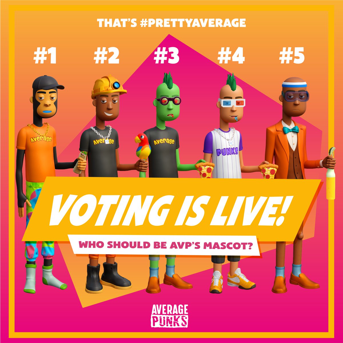 AveragePunksNFT's tweet image. Calling all #AveragePunks 👀

It's time to pick the @AveragePunksNFT mascot!  The vote starts in 45 minutes on #snapshot. 

The community drives the decisions of the project!

Discord: discord.gg/6ADNSNVh

#PrettyAverage #NFT @NFTupdate