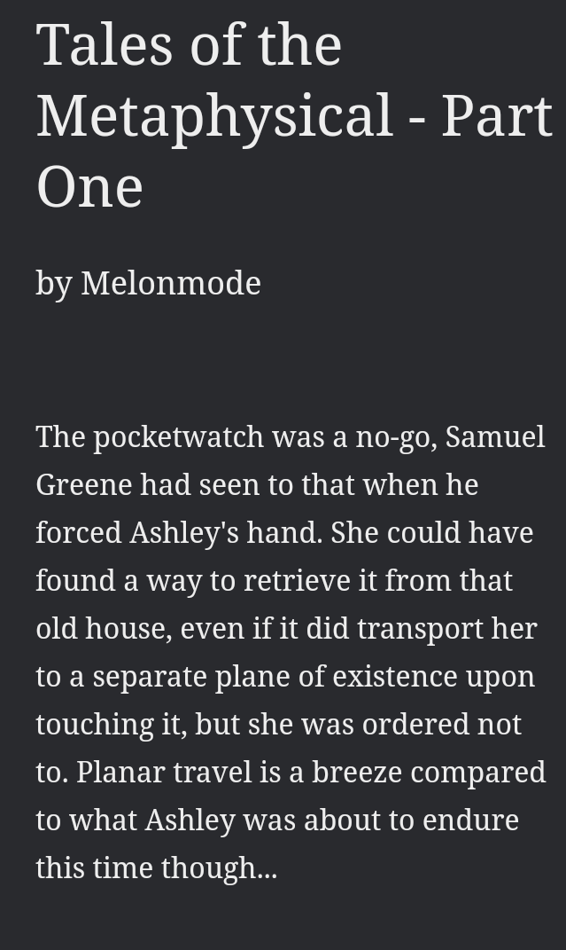 melonmode's tweet photo. Sorry for the delay, I've been working on a book, and while it still isn't done, I thought I'd give you a sequel to The Pocketwatch series - Ashley is back with a very important mission: travelling through narritives

https://t.co/Vn0gld0HUE

#Metaphysical #FourthWall #shortstory https://t.co/QNO91Q8hT6