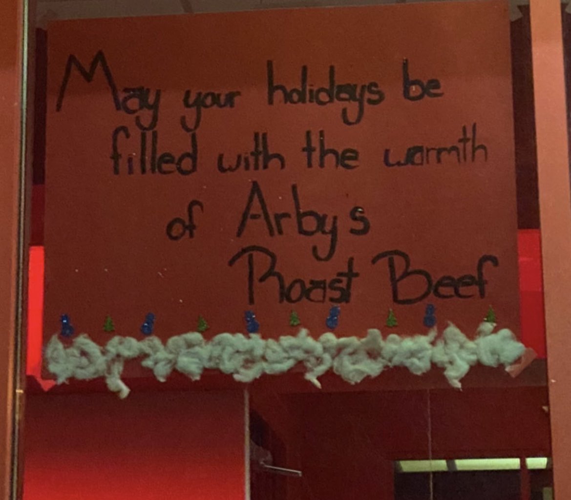 missvicky85's tweet photo. Real life Arby’s signs that are ✨almost✨ as good as @nihilist_arbys   Eat Arby’s. Nothing matters. https://t.co/W8KOhykREA