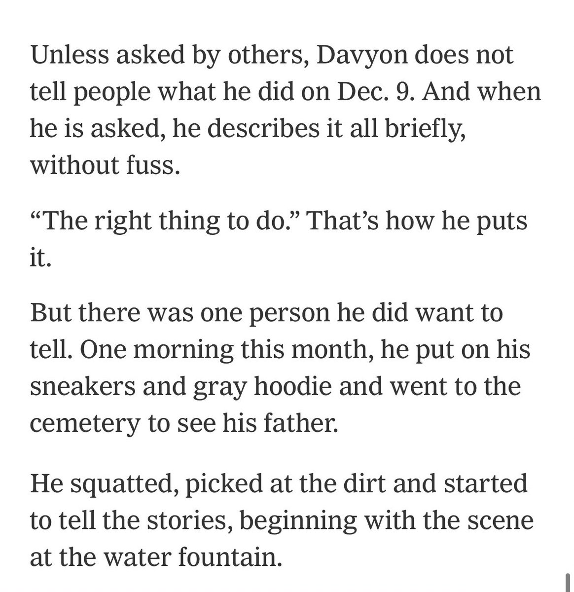 You may have heard the story of Davyon Johnson, who saved the lives of two people on the same day. 

But you may not know that he learned about doing the right thing from watching his father. nytimes.com/2021/12/26/us/…