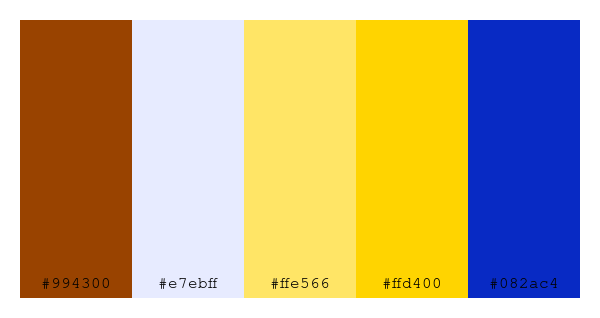 ColPaletteBot's tweet photo. Beep beep, here's a pretty color palette for you!
color-scheme.js parameters used:
- hue: 245
- variation: hard
- colors: #994300, #e7ebff, #ffe566, #ffd400, #082ac4
Have a lovely evening!
#twitterbot #colorpalette #colors #palette #prettycolors https://t.co/UuqUqsSILM