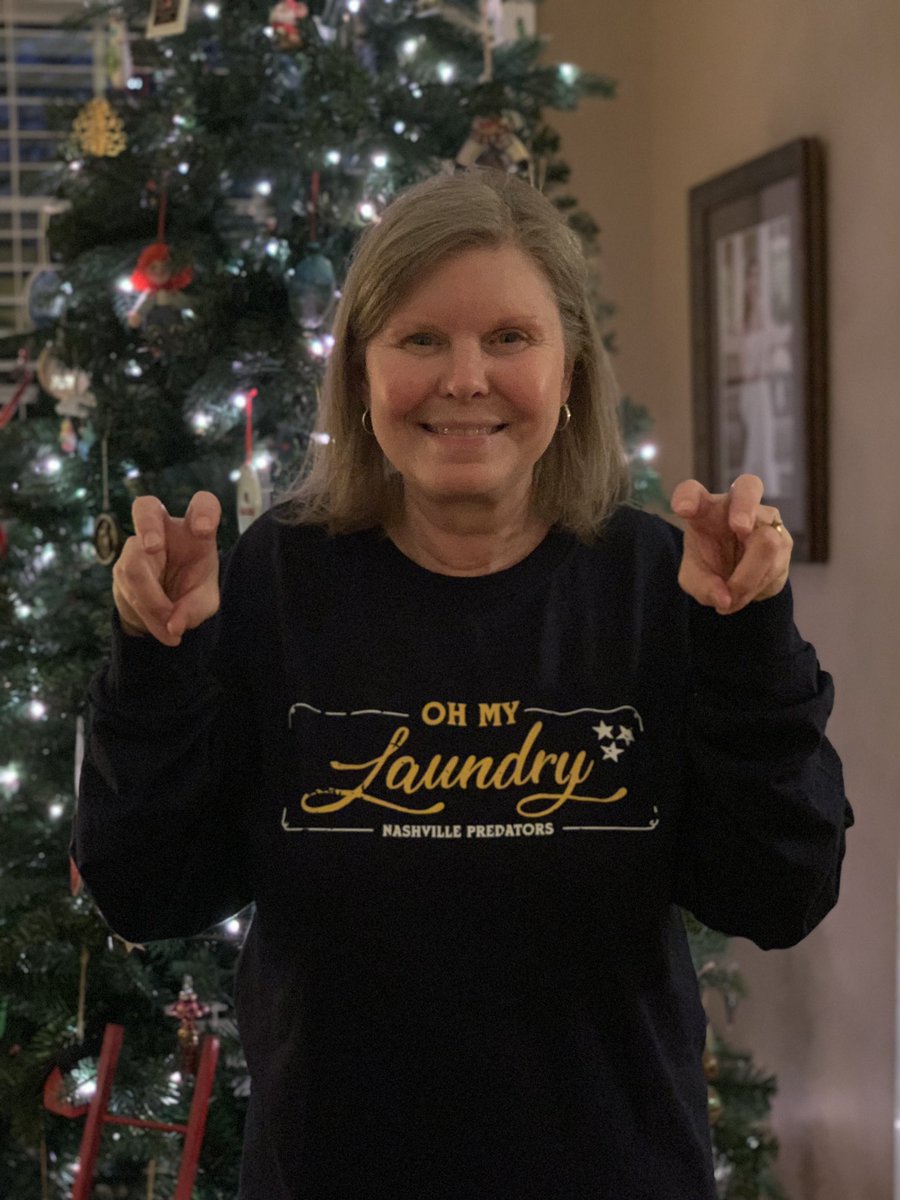 .<a href="/WillyD1025/">Willy Daunic</a> <a href="/cmace30/">Chris Mason</a> My Mom is ready to cheer on the <a href="/PredsNHL/">Nashville Predators</a>! Merry Christmas! #ohmylaundry #Preds