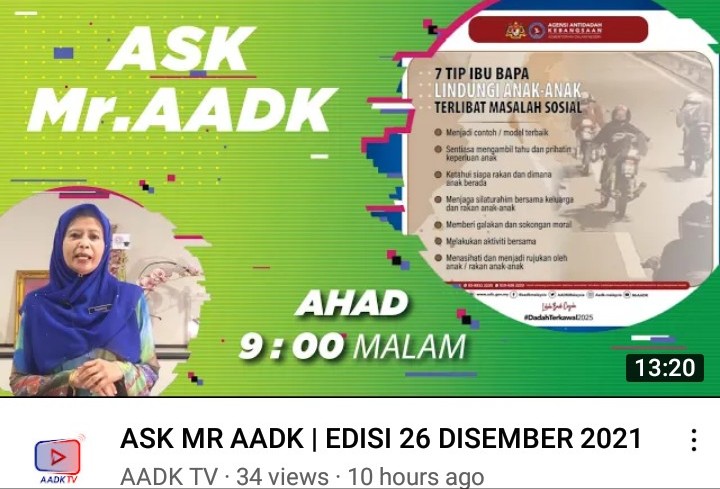 PUSPEN_Papar's tweet photo. 🔊  Saksikan Di Youtube AADK TV : 
https://t.co/baXaRVK2JI
Kajian menunjukkan pengawasan dan sikap mengambil peduli tentang aktiviti anak-anak serta anggota keluarga boleh mencegah mereka daripada terjebak gejala berisiko. https://t.co/4SCzHiqnVJ