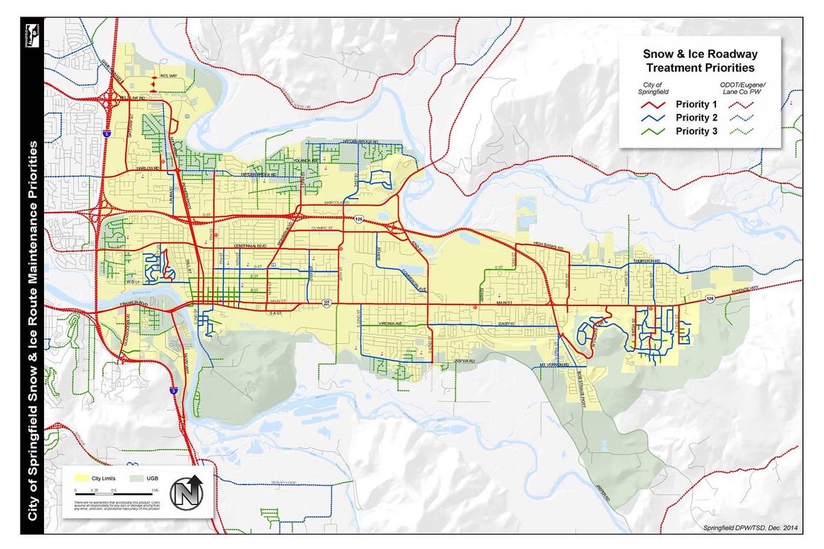 cityspfldoregon's tweet photo. Crews from our Operations Division of Development and Public Works have been out sanding streets all day. We have additional crews scheduled to come in this evening to continue street maintenance overnight. https://t.co/VPhppeBWUU