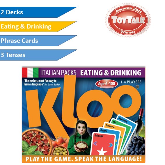 KlooGame's tweet photo. If you'd love to learn Italian you'll like our #KLOO #Italian Card Game - Eating & Drinking - Pack 3 (Double Deck). Order it here >> https://t.co/Kl0gi2L5aB https://t.co/GCErC104CO