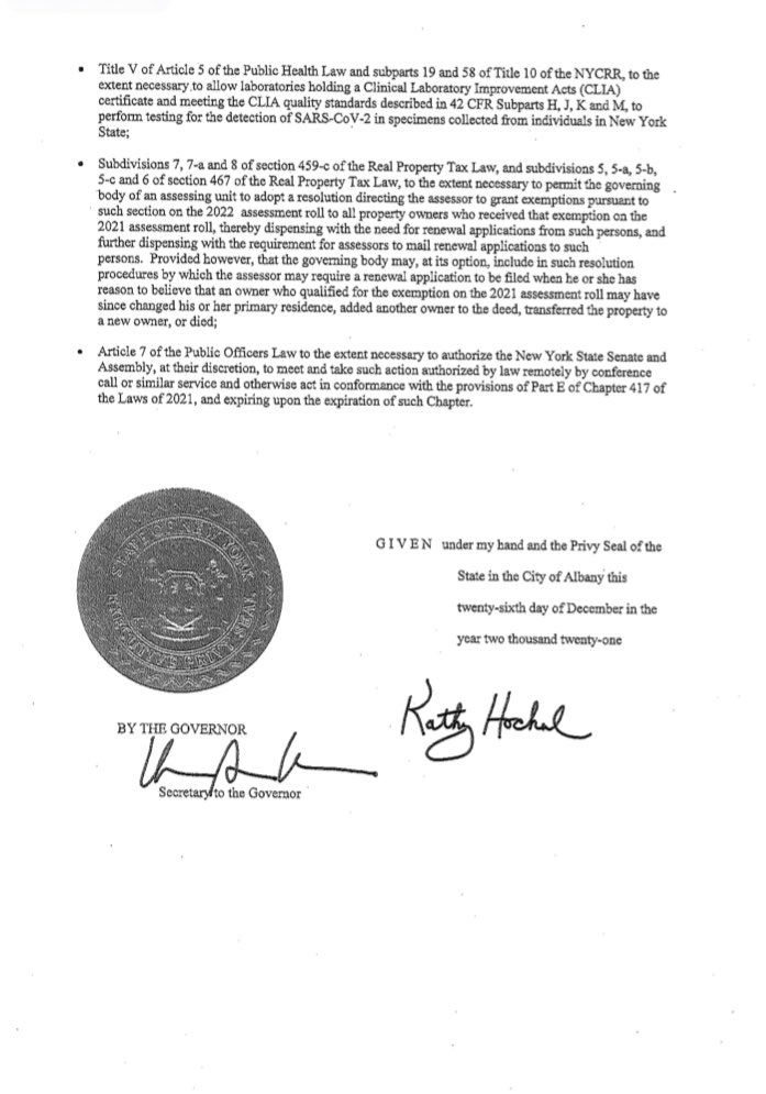 JonCampbellNY's tweet photo. New: NY Gov. Kathy Hochul signed an executive order that, among other things, will allow the Senate and Assembly to meet remotely when the legislative session begins next month. https://t.co/hemoNCw6VP