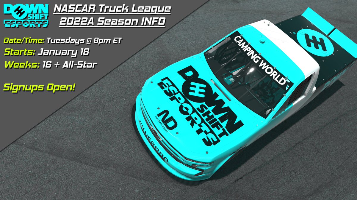 DownshiftE's tweet image. Interested in racing our oval series? Check out the rulebooks and join the Discord for more information!

Discord: discord.gg/CXUU3rzrE3
Street Stock Rulebook: bit.ly/3JeXHEf
ARCA Rulebook: bit.ly/3H0Jvwu
Trucks Rulebook: bit.ly/3JbVLMu