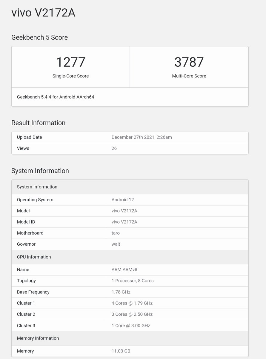 TechTipster_'s tweet photo. iQOO 9 Pro with model number V2172A pops up on Geekbench
▪️ 12GB RAM
▪️ Snapdragon 8 Gen1
▪️ Android 12
▪️ Single-Core Score: 1277
▪️ Multi-Core Score: 3787
#iQOO #iQOO9Pro #iQOO9 

Geekbench: https://t.co/0EmCSr3XL6 https://t.co/Jbpz5rEIgf