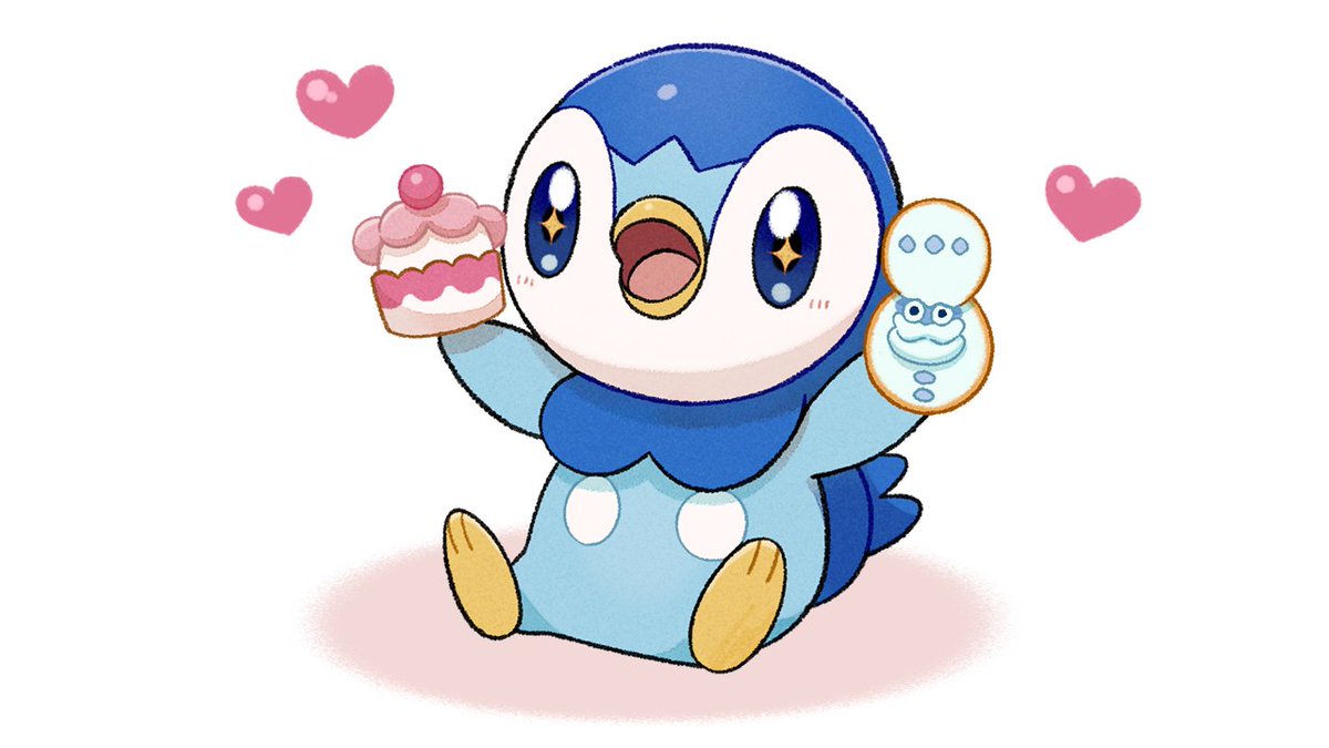piplup tongue no humans pokemon (creature) solo heart open mouth holding  illustration images