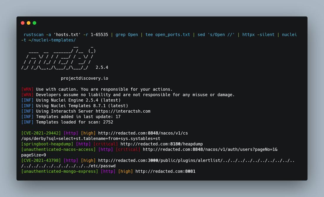 𝐑𝐀𝐢𝐡𝐚𝐧 ✪ (@zapstiko) on Twitter photo Firstly make a Full port scanning then run it <a href="/pdnuclei/">Nuclei by ProjectDiscovery</a>
<a href="/0xmahmoudJo0/">Mahmoud Youssef</a>
command:
rustscan -a 'hosts.txt' -r 1-65535 | grep Open | tee open_ports.txt | sed 's/Open //' | httpx -silent | nuclei -t ~/nuclei-templates/
#bugbountytips #BugBounty #CyberSecurity Firstly make a Full port scanning then run it <a href="/pdnuclei/">Nuclei by ProjectDiscovery</a>
<a href="/0xmahmoudJo0/">Mahmoud Youssef</a>
command:
rustscan -a 'hosts.txt' -r 1-65535 | grep Open | tee open_ports.txt | sed 's/Open //' | httpx -silent | nuclei -t ~/nuclei-templates/
#bugbountytips #BugBounty #CyberSecurity