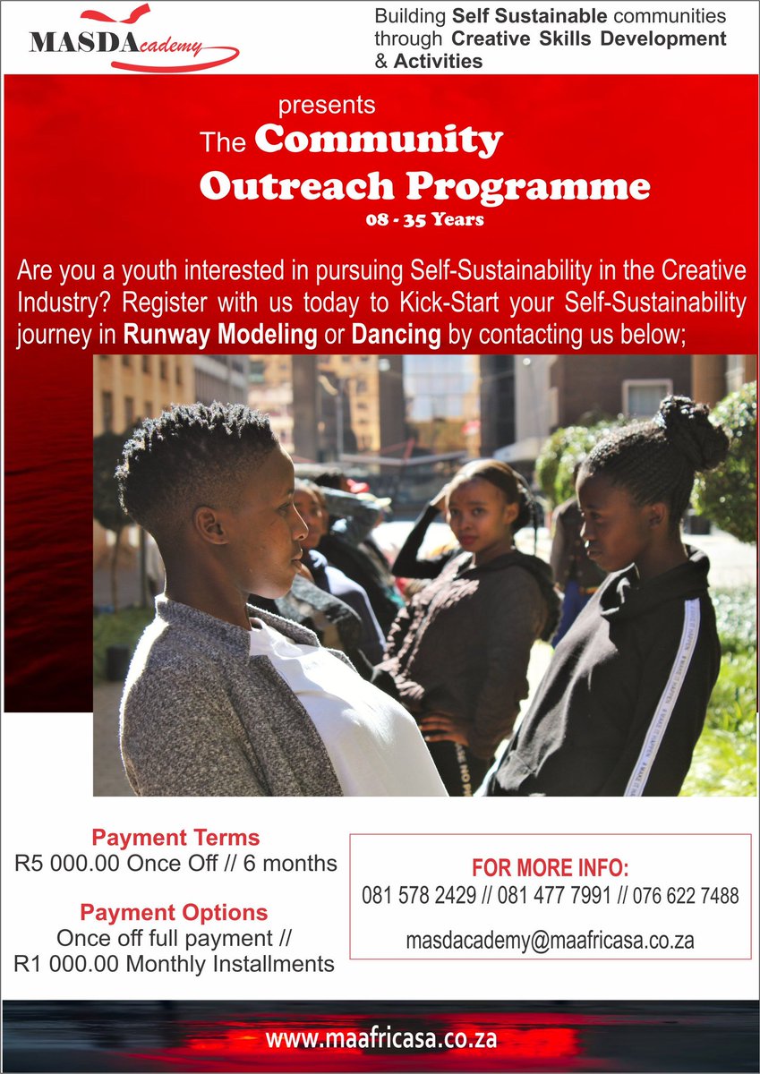 MASDAcademy's tweet photo. It's Competition time!!! Register for the Community Outreach Programme between now and the 25th of January 2022 and stand a chance to WIN yourself a MaShangani bag sponsored by @papstoresa 

WhatsApp Messenger
081 578 2429 || 081 477 7991 

#TheCOPTraining #MASDAcademy #MaAfrica https://t.co/nAdsCZmUOF