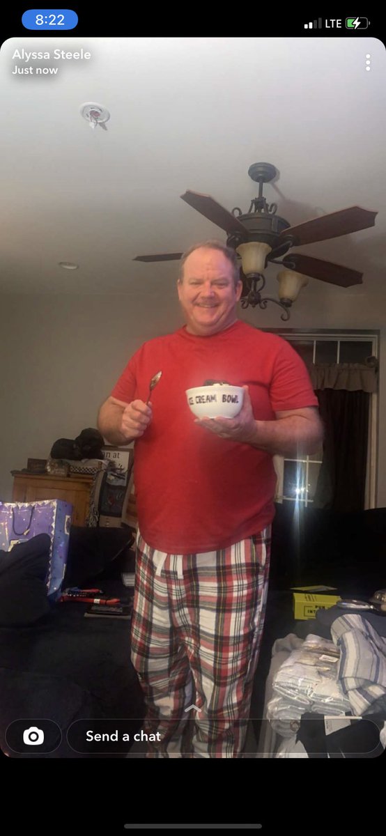 SueAnneMarieee_'s tweet photo. shannon and i got my dad and ice cream bowl and spoon for christmas and look how excited he is to use it!! https://t.co/1qXrZU6jsc