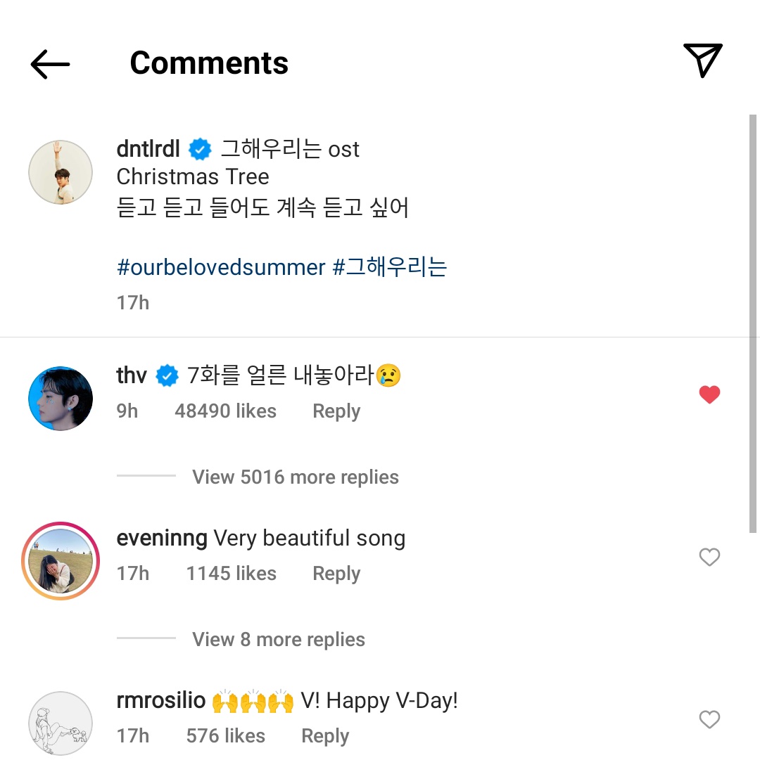 Stream For Taehyung S Tweet Kim Taehyung On Instagram Thv Ig Comment Update V Liked And Commented On Wooshik S Post About Listening To Christmas Tree Please Hurry
