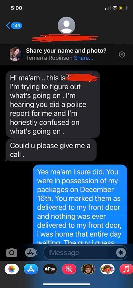 CocoPuffz2215's tweet photo. @LSOshipping This is a text from one of yall thieving employees that stole a customer's package after marking it delivered! She got scared after the customer pressed charges. She contacted the customer trying to plead her case! Smh! https://t.co/tHZnnBXfBu https://t.co/OCsnuWVhlC