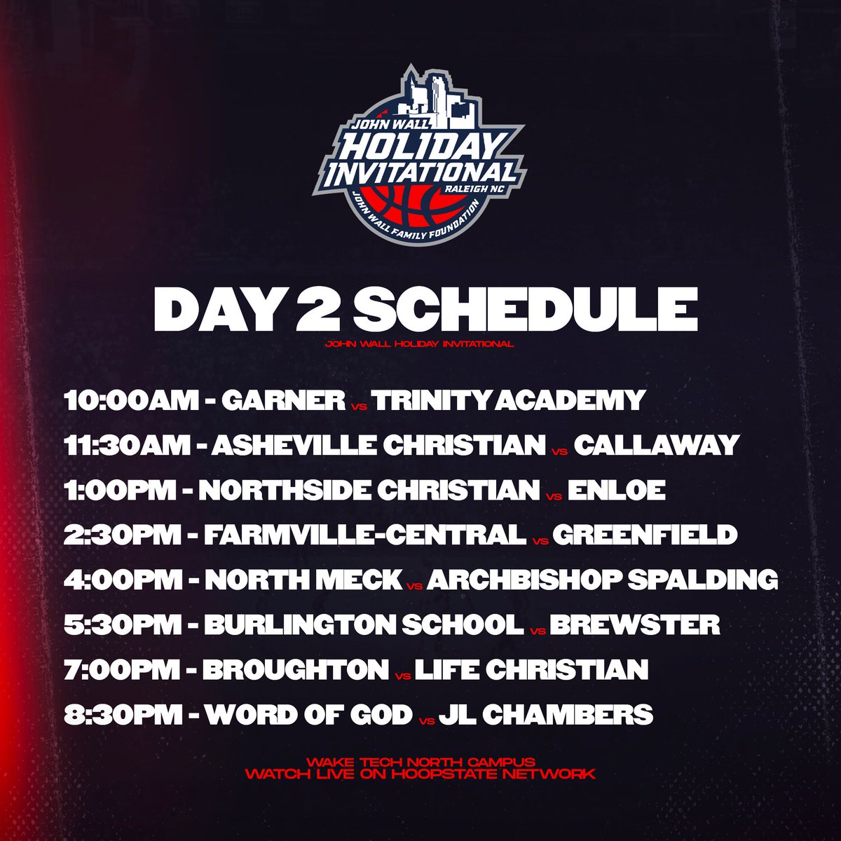 JohnWallHoliday's tweet photo. TOMORROW. 😈 We have boys &amp; girls action tomorrow, come out and see blockbuster games and 5 star prospects at #TheJohnWall. 
Boys are located at Wake Tech North Campus and girls are at Cary Academy, tickets are sold at the door or Watch Live on Hoopstate Network. 😈 https://t.co/lcSNvI284Q