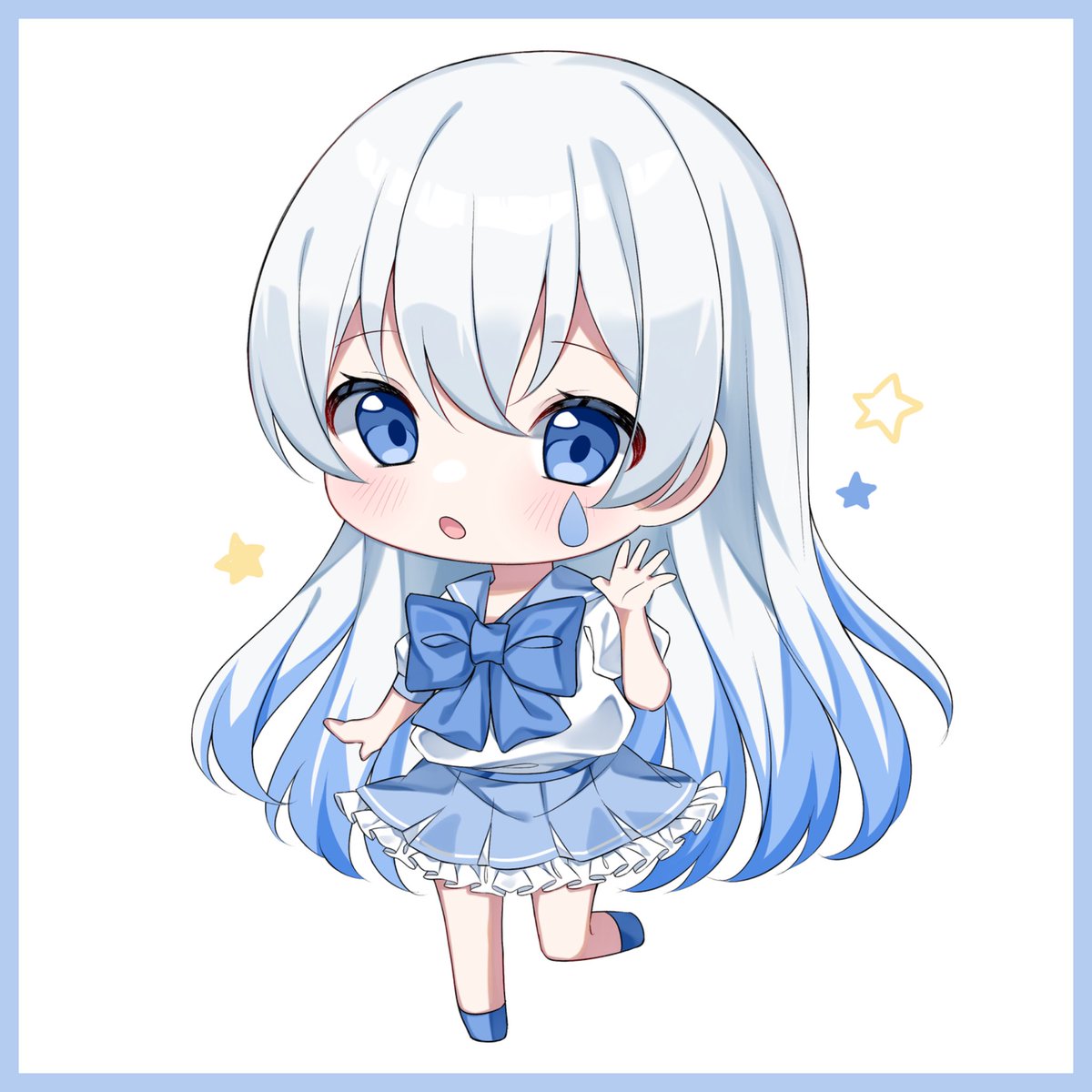 1girl solo chibi skirt blue eyes blue skirt blue border  illustration images