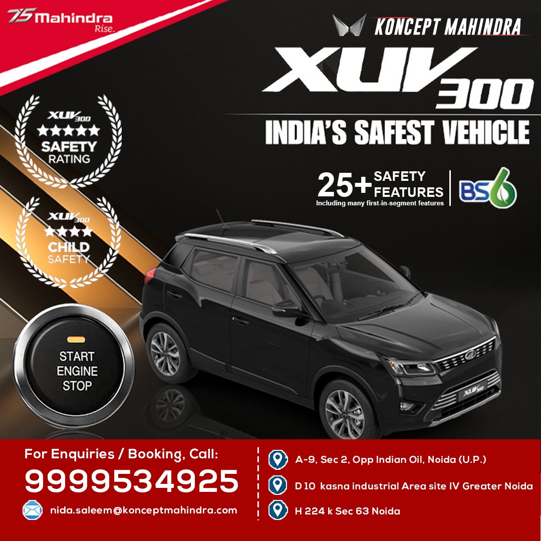 KonceptPvt's tweet image. #MahindraXUV300
• First-in-segment seven airbags
• Electric Sunroof
• Electronic stability program

#PushButtonStart 
Now start your XUV300 without having to take the keys out of your pocket, at just a press of a button.
.
#KonceptMahindraNoida
For Booking, Call:
📞09999534925