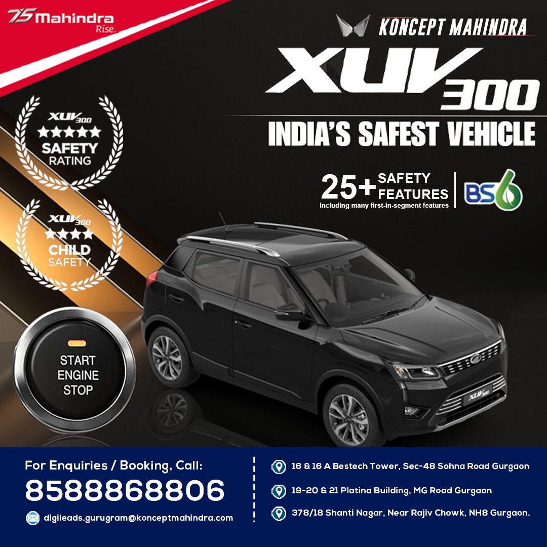 KonceptLtd's tweet image. #MahindraXUV300
• First-in-segment seven airbags
• Electric Sunroof
• Electronic stability program

#PushButtonStart 
Now start your XUV300 without having to take the keys out of your pocket, at just a press of a button.
.
#KonceptMahindraNoida
For Booking, Call:
📞08588868806