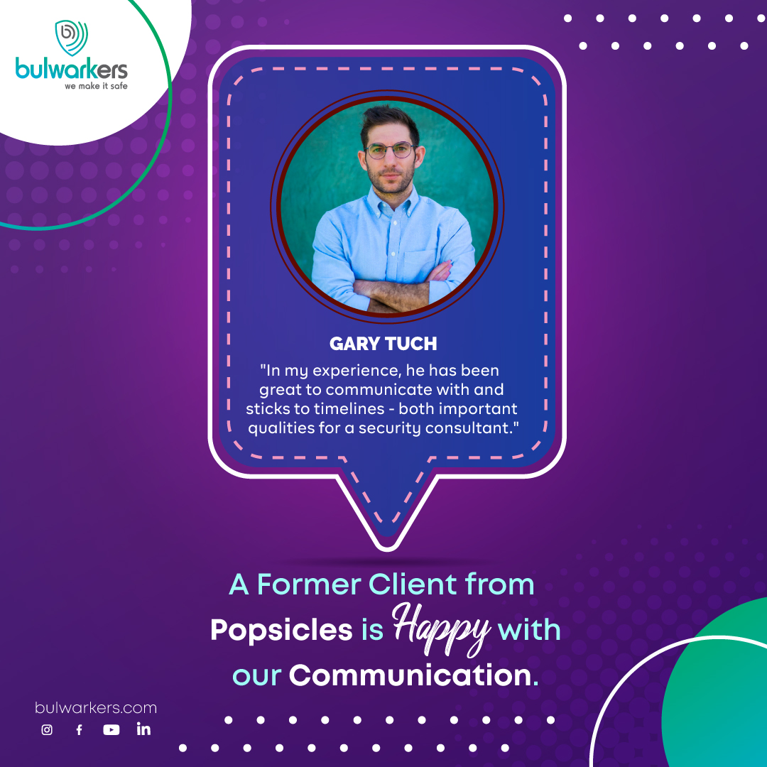 bulwarkers's tweet image. Gary from Popsicles Says - &quot;In my experience, @DarjiMaheshRaju  has been great to communicate with and sticks to timelines - both important qualities for a security consultant.&quot;

#Testimonials
#BulwarkersWebsecurity
#UKWebsecurity
#CyberAttackProtection
#GaryTuch