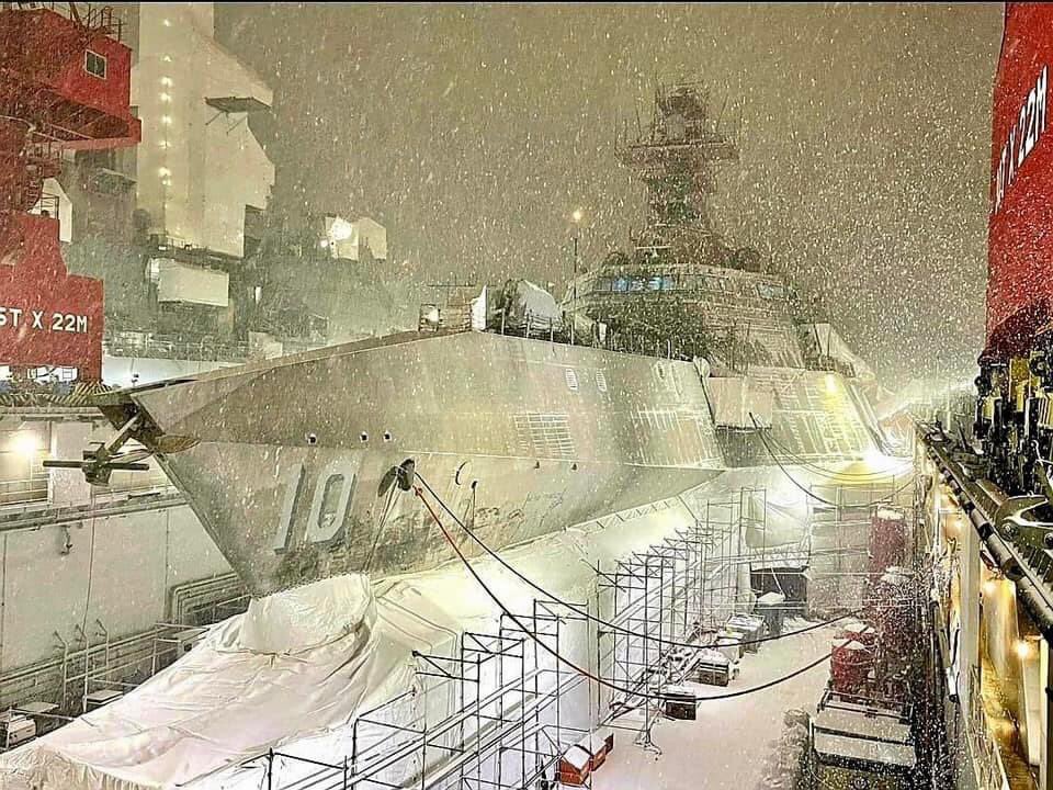 USS Gabrielle Giffords (LCS 10) Independence-variant littoral combat ship in some weather in dry dock at Vigor Shipyard in Seattle - December 26, 2021 #ussgabriellegiffords #lcs10

* photo posted on ship's FB page