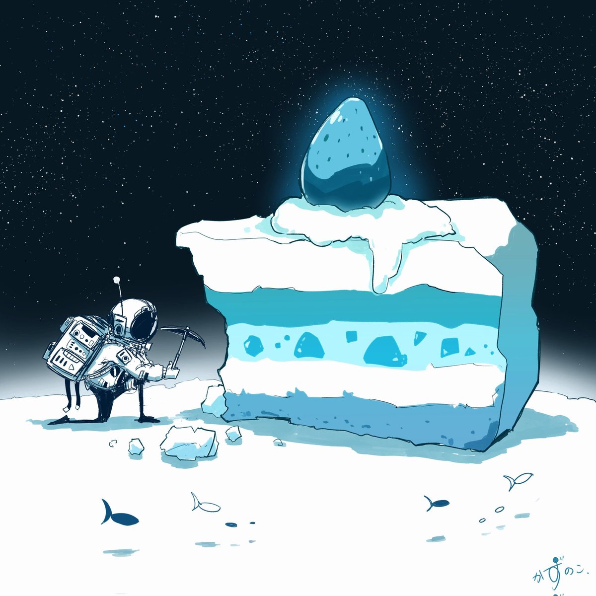 「雪と宇宙の相性がいい!描いてて楽しい! 」|かずのこのイラスト