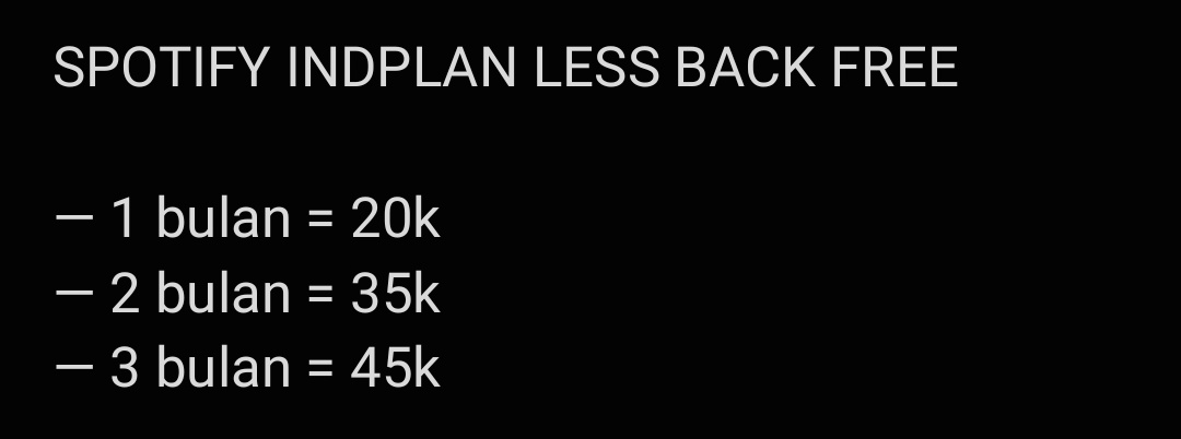 spanyolx's tweet photo. @affhrzky_ Haloo kak! Aku ada nih, spotify indplan start from 20k sebulan. Bakal langsung diproses dan yang pastinya trusted!

     ☆ Bergaransi
     ☆ Proses cepat
     ☆ Legal &amp; no VPN

🛒 . . . Payment: All e-wallet &amp; QRIS. https://t.co/h5lIzBnG0T