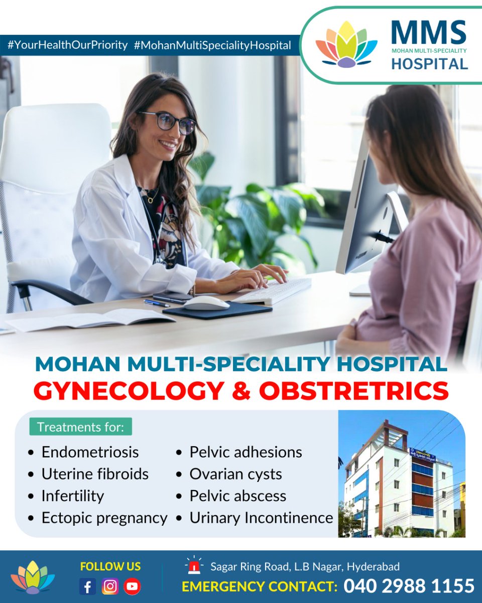WE ARE EXPERTS IN GYNECOLOGY & 
OBSTRETRICS

Visit Mohan Multi-Speciality Hospital, Sagar Ring Road, L.B Nagar, Hyderabad.

For Queries: 040 2988 1155

#mmshospital #gynecology  #obstretrics  #infertility #motherlycare #WeCareForYou #Monday