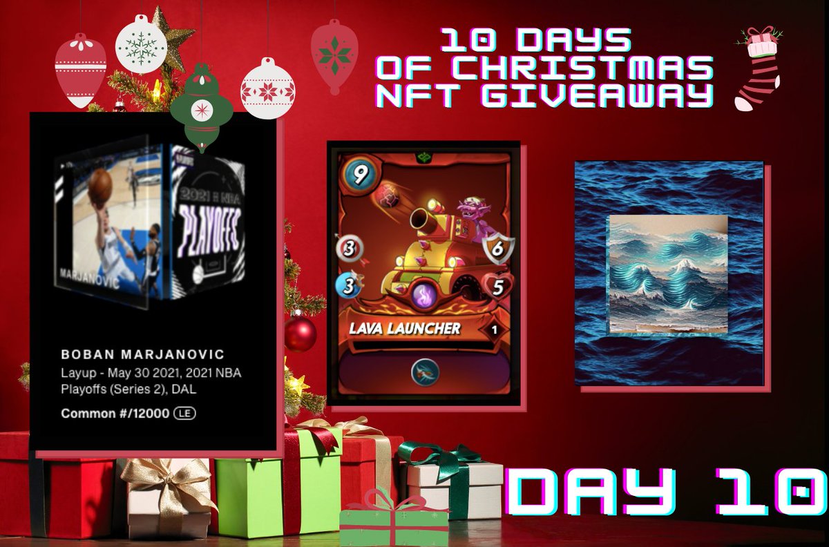 🎁🎁🎁10 DAYS OF CHRISTMAS: #NFT GIVEAWAY! - DAY 10 🎁🎁🎁

Giving away: 
1x Boban Marjanovic (12k, Series 2)
1x Lava Launcher
1x Promowaves #OpenseaNFT by 
@thejensenart

✅ Like + RT
✅ Follow <a href="/splinterlands/">Splinterlands</a> and <a href="/JeanlucSR/">Jean-luc van Charante</a> 
✅ Tag 2 friends 👇

#Giveaway #NBATopShot #Play2Earn
