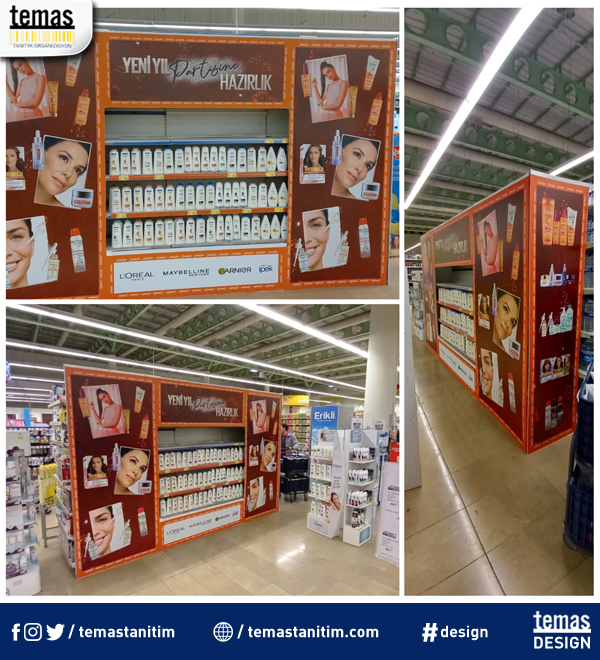 temastanitim's tweet photo. Türkiye genelindeki Migros mağazalarında gerçekleştirdiğimiz “Kozmetik Duvarı” giydirmelerine Antalya 5M Migros mağazası ile devam ettik! #Loreal #Maybelline #Garnier #İpek #kozmetik #dermokozmetik #Migros #Antalya #Temas #Design https://t.co/RzH4pHBDb2