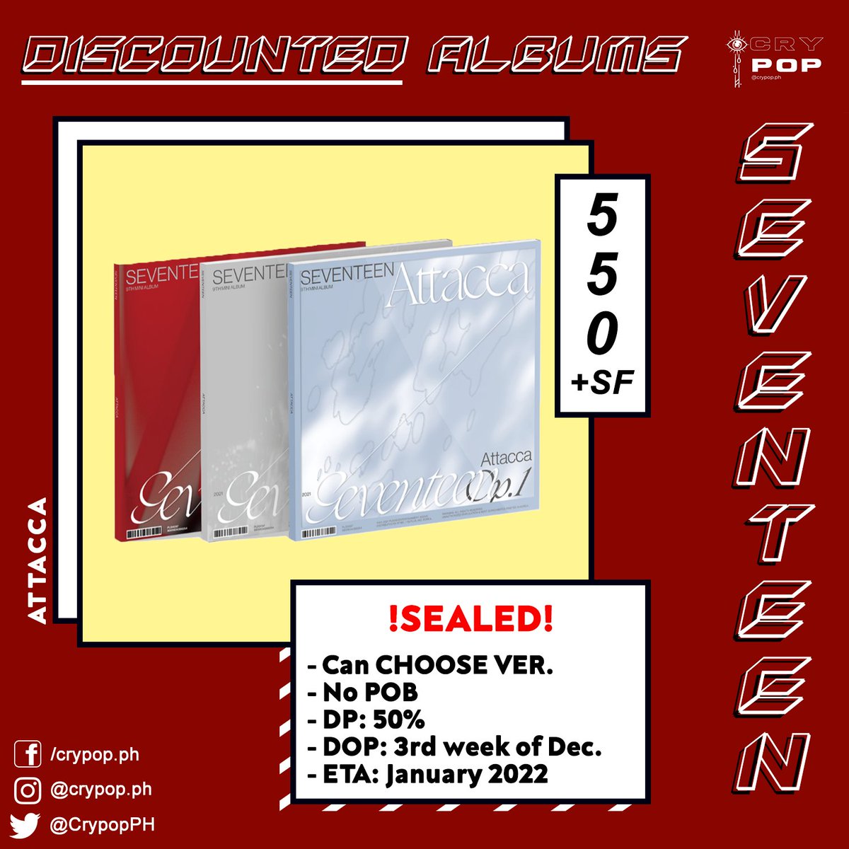 CrypopPH's tweet photo. 🎄CRYPOP PH's HOLIDAY SALE!🎄 extended DOP!!!

Discounted Sealed Albums!
EN D:D - 570
SVT Attacca - 570
TBZ Maverick - 270
ITZY Crazy in Love - 500
TWICE FOL - 570

DOP: 50% dp PAYO; 50% balance until Jan. 5
ETA: January - February

order form: https://t.co/Z0rocskvSr https://t.co/0mmAmZH236