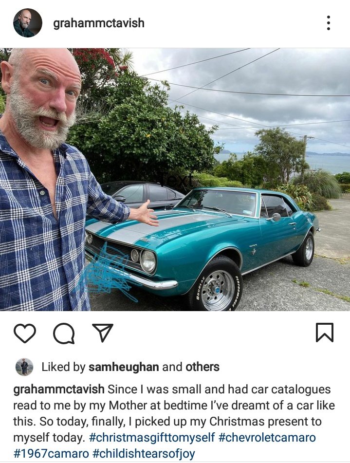 I just love this.
Merry Christmas <a href="/grahammctavish/">.</a> 🎅🎄
It is an incredible moment when you can buy yourself something you've always wanted.
Congratulations.
Enjoy.

PS: Please tell me this is your mode of transport for Men in Kilts 2?
PPS: Do not let <a href="/SamHeughan/">Sam Heughan</a> drive her 😂