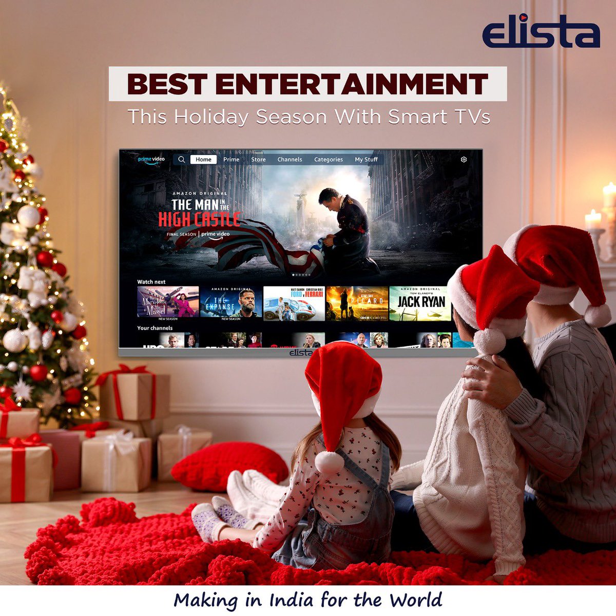 ElistaWorld's tweet photo. Get the best of #Entertainment these #Holidays with #ElistaSmartTV range. Know more : https://t.co/zMakTCDGXq. #MakingInIndiaForTheWorld #BestLEDTV #SmartTV #OTT #Christmas https://t.co/EglKIYg9UI