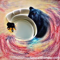 BalthierD's tweet photo. Couldn’t sleep so did some art with AI @neuralblender. I present: Bear in a black hole with a teacup https://t.co/JZiiSRaoJG