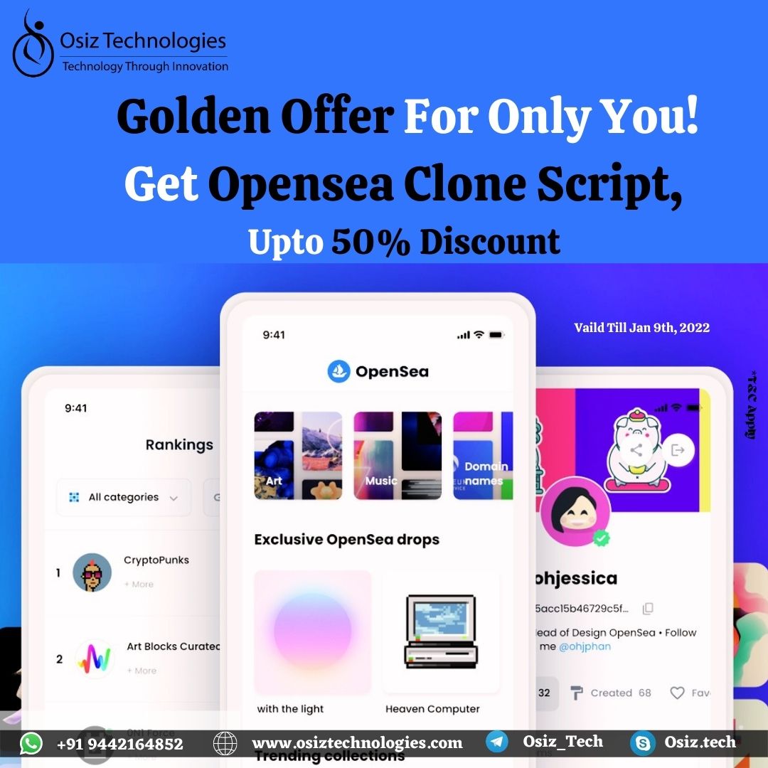 Osiztech's tweet image. Fetch your astonishing Christmas-saving offer up to 50 % from #Osiz. Happiness is to catch up on your project with the best deals at the perfect time.
Hover to know more: osiztechnologies.com/nft-marketplac…
osiztechnologies.com/blog/opensea-c…
#OpenseaClone #OpenseaCloneScript