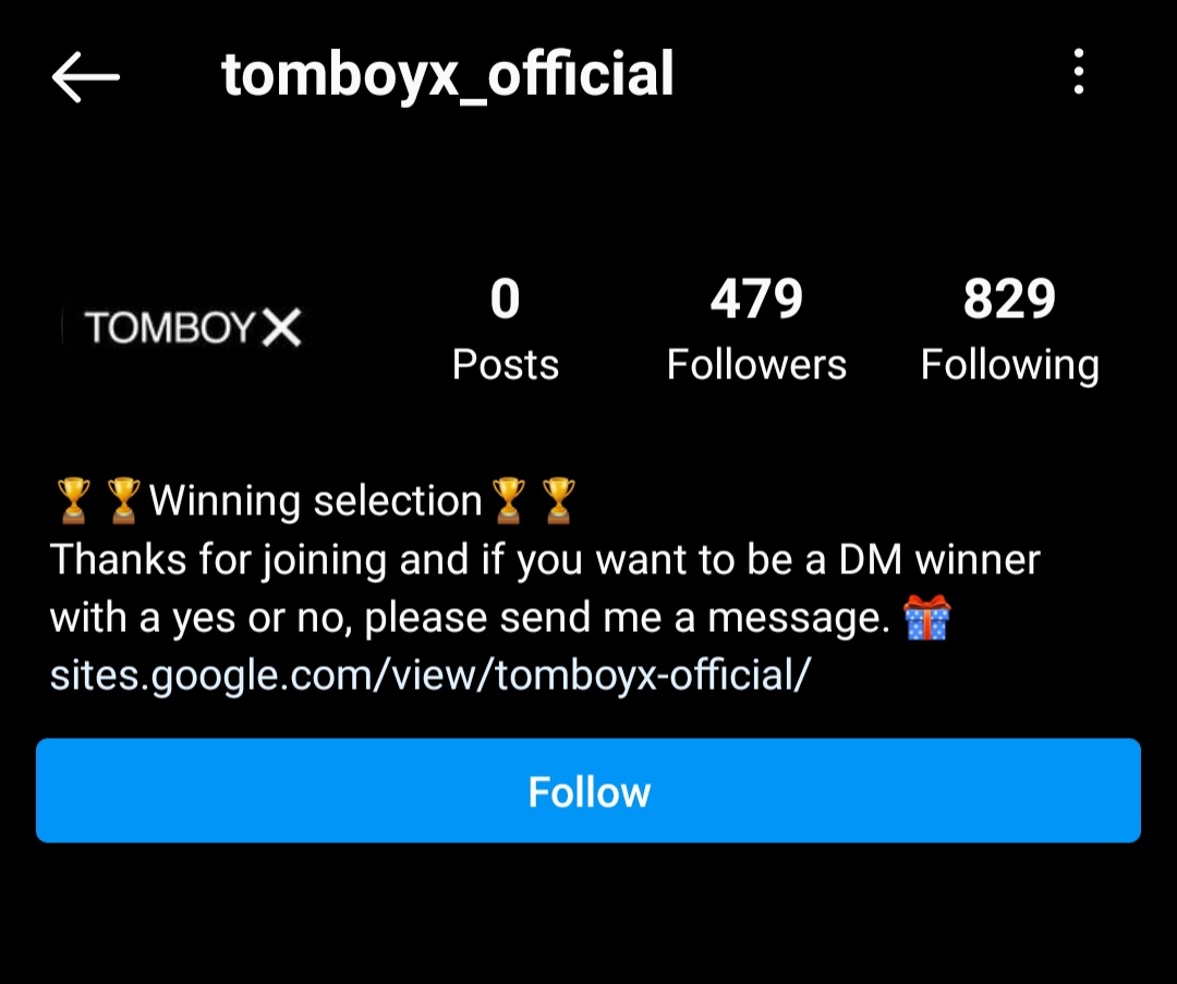 TomboyX on X: BEWARE: This Instagram account is not affiliated with TomboyX  in anyway. Do not give them any of your personal information if requested.  Please report them at your discretion.  /