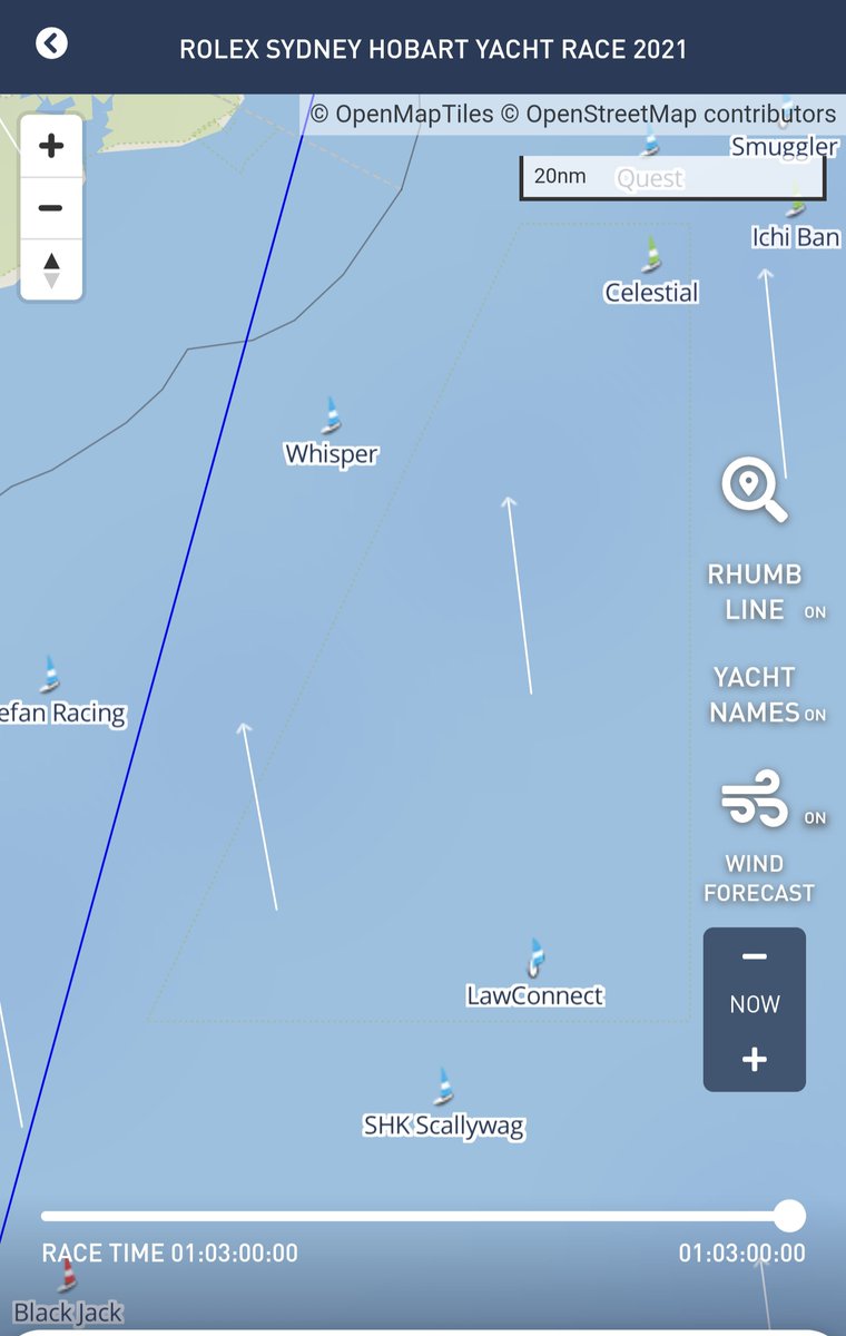 JaneDeany's tweet photo. Current_ly at 27 hrs key #yatchts #SydneytoHobart #RolexSydneyHobart leaders, on handicap NSW's #ichiban & for line honours #BlackJack (from Monaco) https://t.co/iDle6FKLbJ