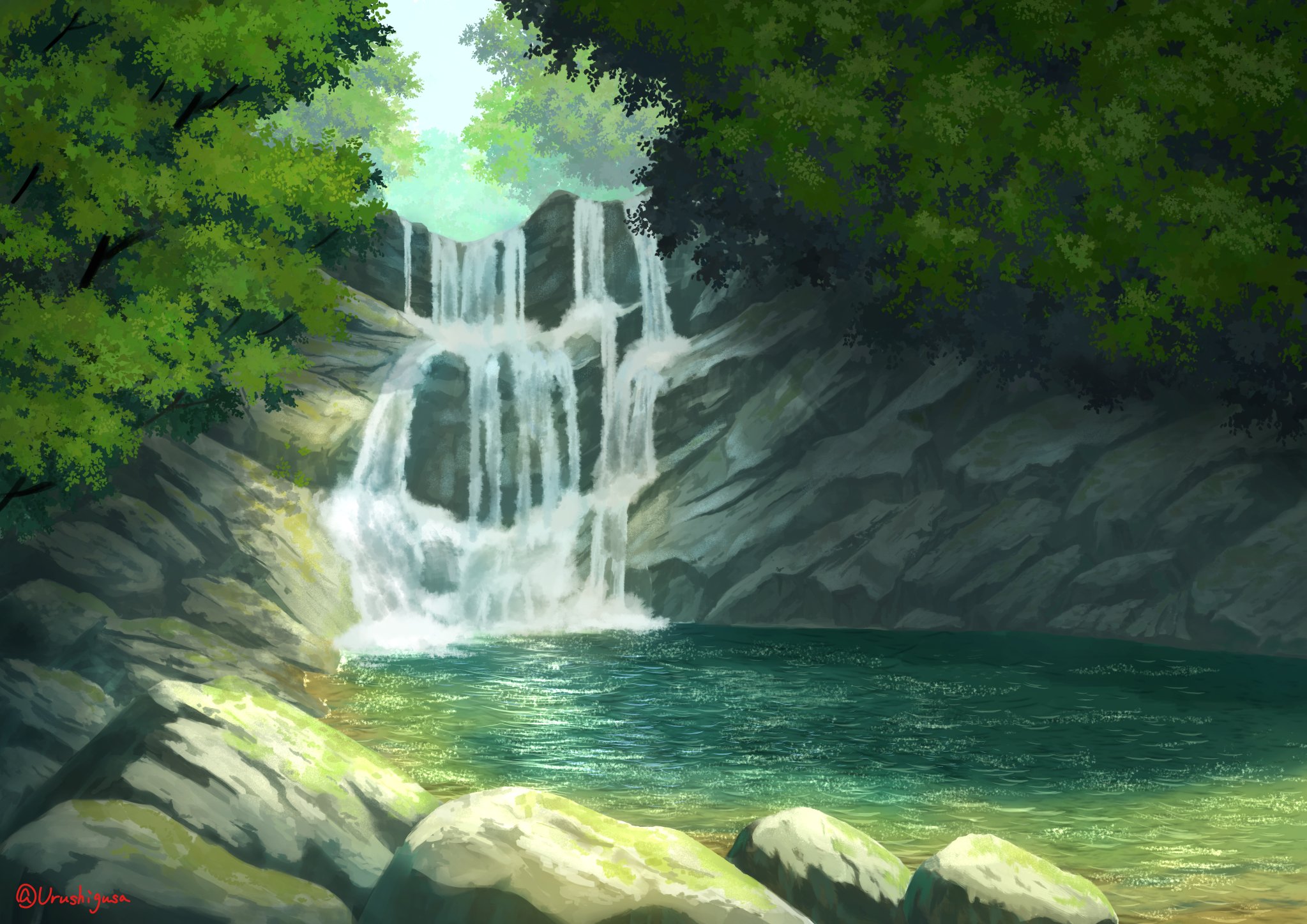 漆草 絵仕事募集中 滝のイラストです オリジナルイラスト 背景イラスト 背景画 風景画 T Co Qs8bd6b3om Twitter