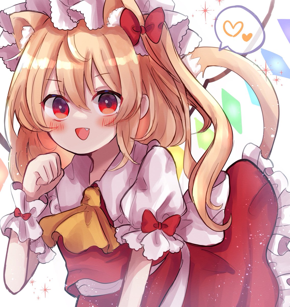 flandre scarlet 1girl animal ears solo mob cap cat ears hat blonde hair  illustration images