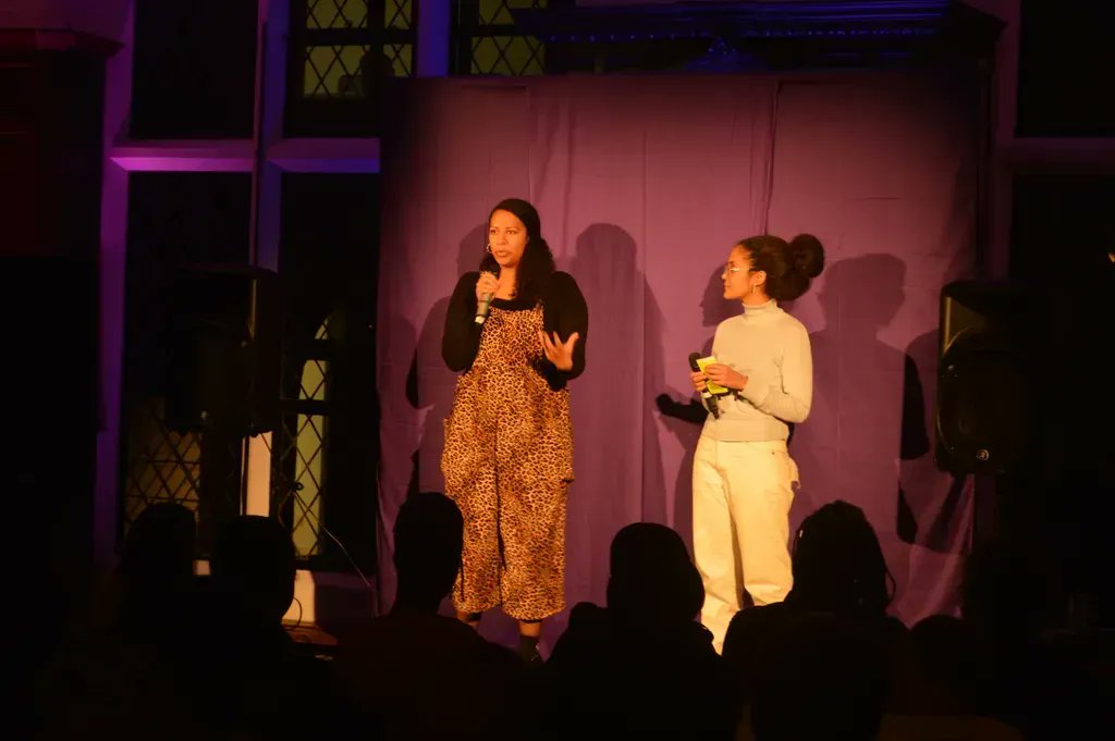 voicesthatSHAKE's tweet photo. Annick &amp; Haneen were both participants of the Shake! programme, and talked about their experiences and the #ShakeTheSystem publications at the launch earlier this month. #ShakeTheSystem⁣ #10yearsofShake #ShakeLaunch https://t.co/inK5JWj1zf