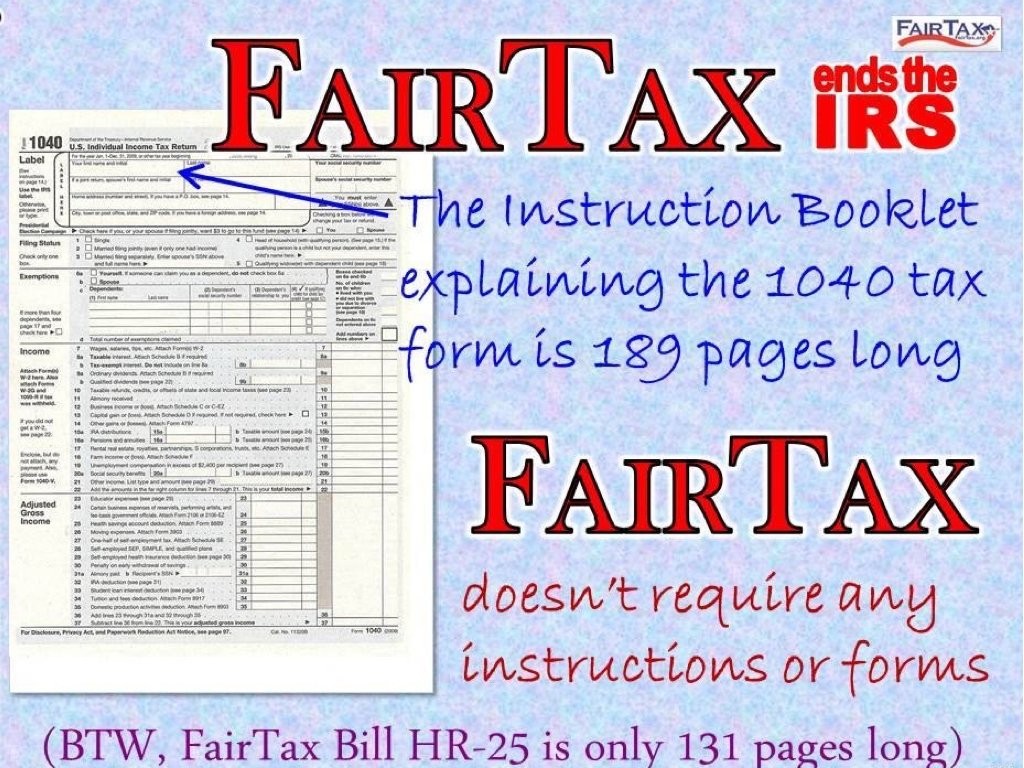 FairTaxOfficial's tweet photo. The #FAIRtax is so simple-visible-efficient the entire law HR-25 is shorter than the instruction booklet for IRS form 1040. Time to #TakeBackControl https://t.co/jLyqjtp9dN