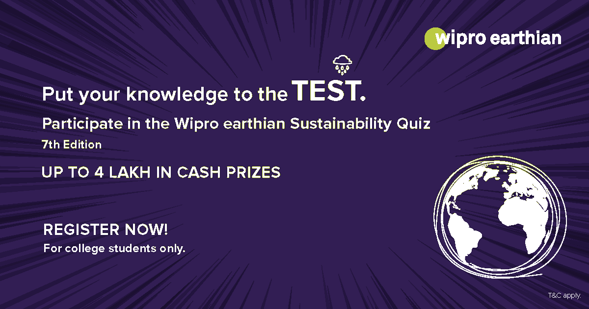 Do you know when India intends to achieve ‘net zero’ carbon emissions? Take part in the #wiproearthian Sustainability Quiz, if you've been keeping up with the latest sustainability news! 
Last date to register: January 14, 2022. Visit: wiprosustainabilityquiz.com
#Sustainability