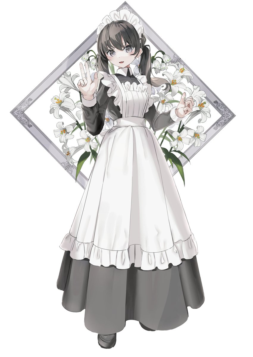 1girl solo maid maid headdress apron flower dress  illustration images